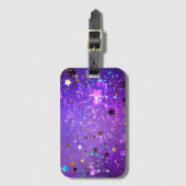 星付き紫色のホイルの背景 ラゲッジタグ (正面縦)