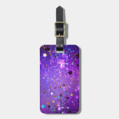 星付き紫色のホイルの背景 ラゲッジタグ (正面縦)