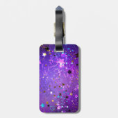 星付き紫色のホイルの背景 ラゲッジタグ (裏面縦)