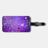 星付き紫色のホイルの背景 ラゲッジタグ (裏面横)