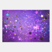 星付き紫色のホイルの背景 ラッピングペーパーシート (正面)