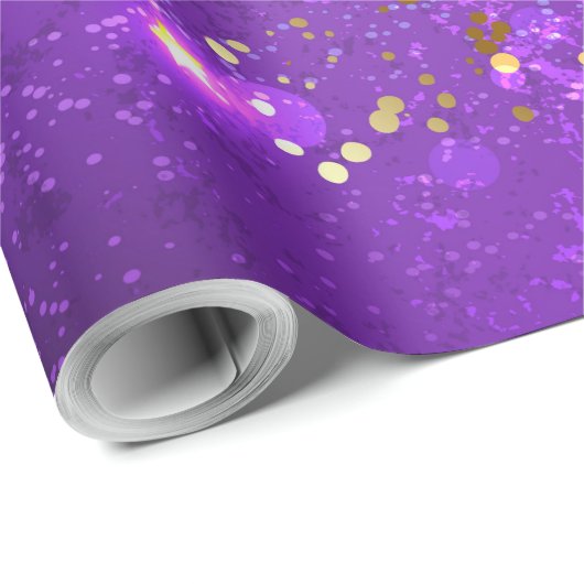 星付き紫色のホイルの背景 ラッピングペーパー (ロールコーナー)