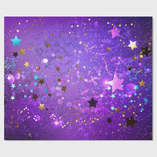 星付き紫色のホイルの背景 ラッピングペーパー (フラット)
