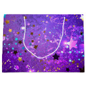 星付き紫色のホイルの背景 ラージペーパーバッグ (正面)