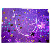 星付き紫色のホイルの背景 ラージペーパーバッグ (裏面)