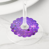 星付き紫色のホイルの背景 ワイングラスタグ (クローズアップ)