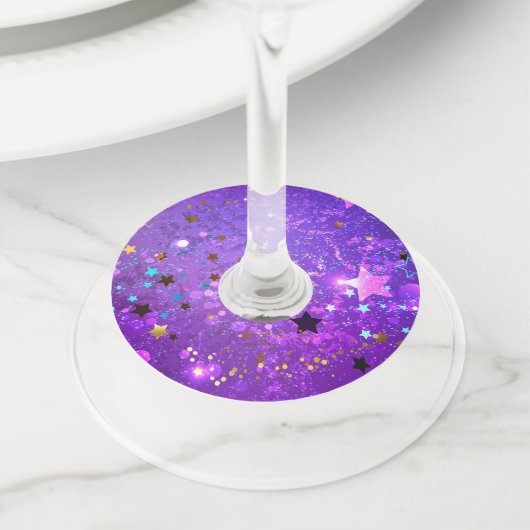 星付き紫色のホイルの背景 ワイングラスタグ (クローズアップ)