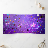 星付き紫色のホイルの背景 三つ折りクリスマスカード (内部)