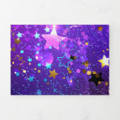 星付き紫色のホイルの背景 三つ折りクリスマスカード (カバー)