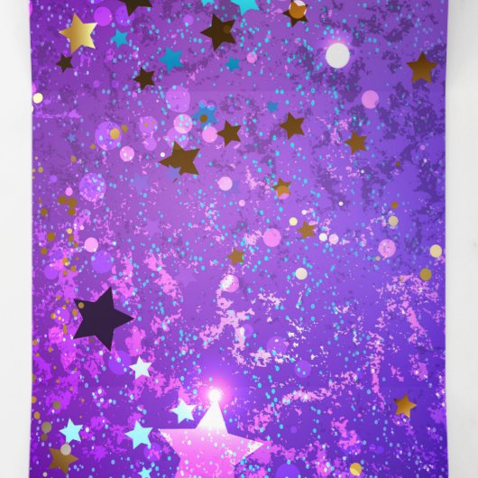 星付き紫色のホイルの背景 三つ折りクリスマスカード (内部中)