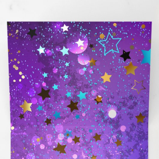 星付き紫色のホイルの背景 三つ折り招待状 (内部最初)