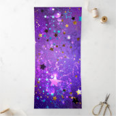 星付き紫色のホイルの背景 三つ折り招待状 (内部)