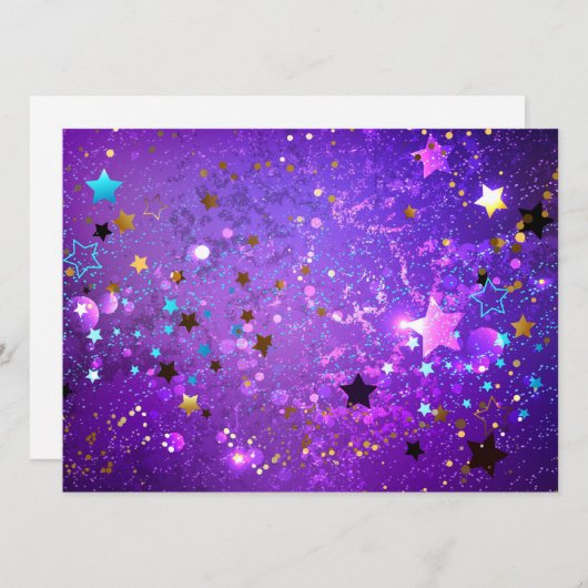 星付き紫色のホイルの背景 招待状 (正面/裏面)