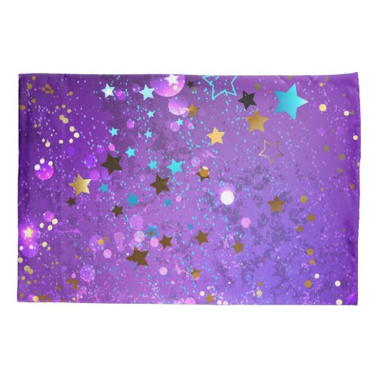 星付き紫色のホイルの背景 枕カバー (裏面)