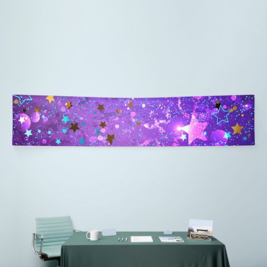 星付き紫色のホイルの背景 横断幕 (トレードショー)