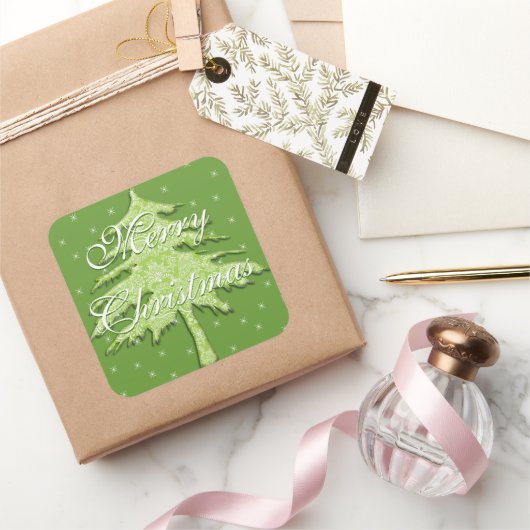 星付き緑のクリスマスツリー スクエアシール (ギフト)