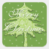 星付き緑のクリスマスツリー スクエアシール (正面)