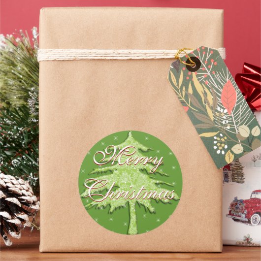 星付き緑のクリスマスツリー ラウンドシール (クリスマス)