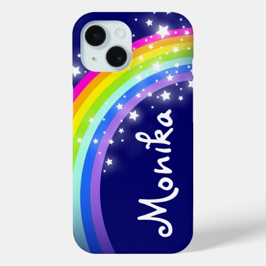 星付き虹とネイビーブルースカイ名前をカスタムする Case-Mate iPhoneケース (裏面)
