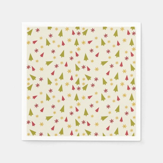 星付き赤と緑のクリスマスツリー スタンダードカクテルナプキン (正面)