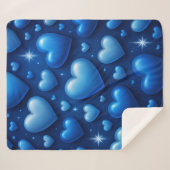 星付き青いハートパターン シェルパブランケット (正面(横))