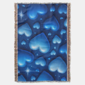 星付き青いハートパターン スローブランケット (正面縦)