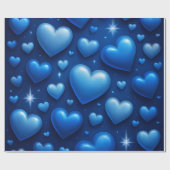 星付き青いハートパターン ラッピングペーパー (フラット)