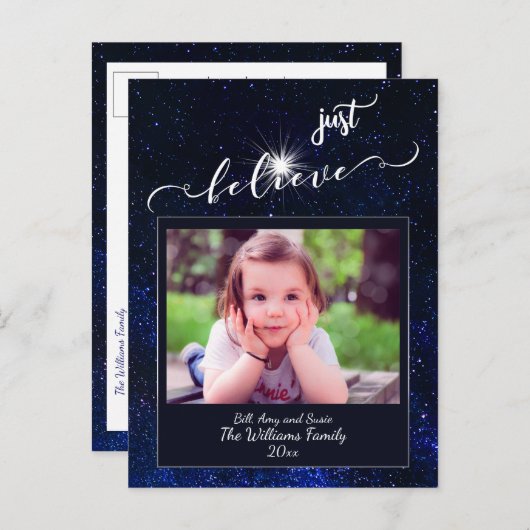 星信じの夜空の写真と書 ポストカード (正面/裏面)