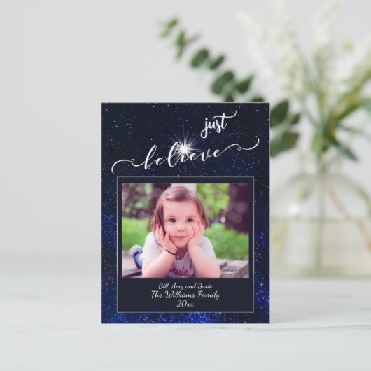 星信じの夜空の写真と書 ポストカード (スタンド正面)