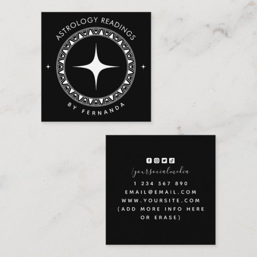 星占いリーディング黒白の輝き神秘的 スクエア名刺 (正面/裏面)