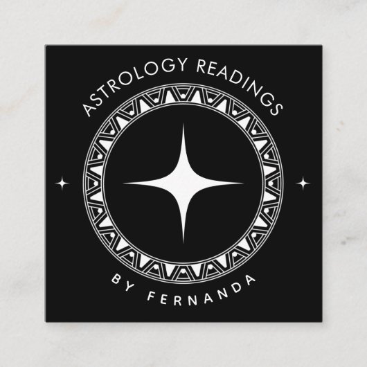 星占いリーディング黒白の輝き神秘的 スクエア名刺 (正面)