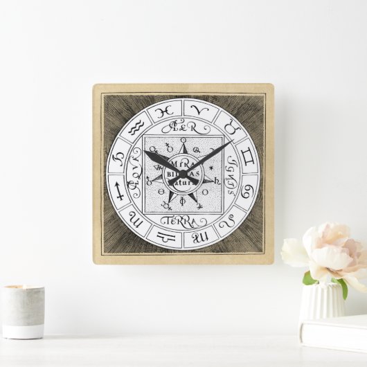 星占い記号〔占星術の〕十二宮図記号 スクエア壁時計 (ホーム)