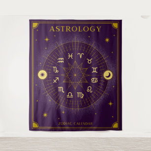星占い〔占星術の〕十二宮図カレンダー – 紫 タペストリー
