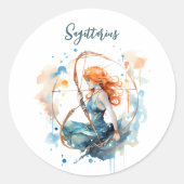 星占い〔占星術の〕十二宮図射手座水彩記号 ラウンドシール (正面)