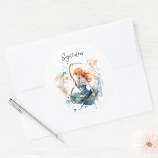 星占い〔占星術の〕十二宮図射手座水彩記号 ラウンドシール (封筒)