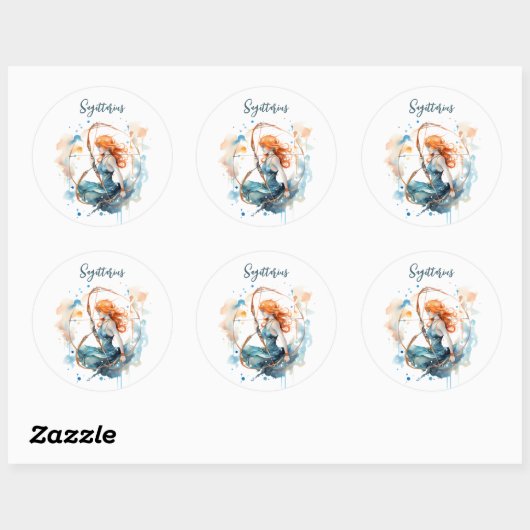 星占い〔占星術の〕十二宮図射手座水彩記号 ラウンドシール (シート)