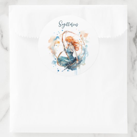 星占い〔占星術の〕十二宮図射手座水彩記号 ラウンドシール (バッグ)