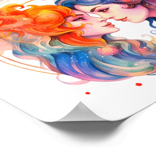 星占い〔占星術の〕十二宮図水色のジェミニのサイン ポスター (角)