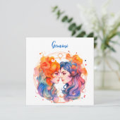 星占い〔占星術の〕十二宮図水色のジェミニのサイン 招待状 (スタンド正面)