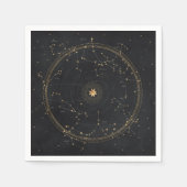 星占星術の地図ブラック金ゴールド〔占星術の〕十二宮図星 スタンダードカクテルナプキン (正面)
