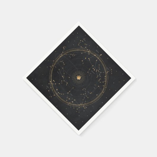 星占星術の地図ブラック金ゴールド〔占星術の〕十二宮図星 スタンダードカクテルナプキン (角)