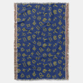 星印シンボルパターン金ゴールド+Dk青 スローブランケット (正面縦)