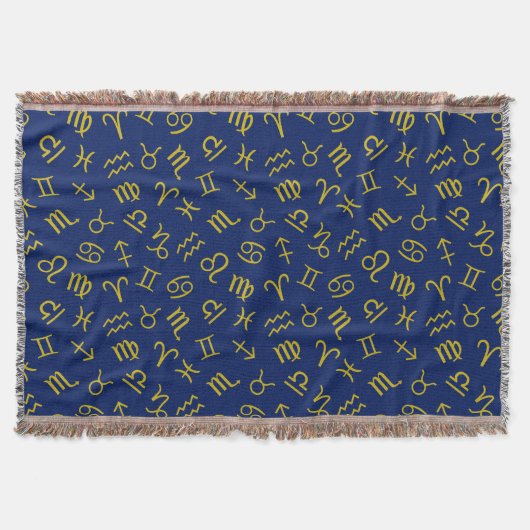 星印シンボルパターン金ゴールド+Dk青 スローブランケット (正面)