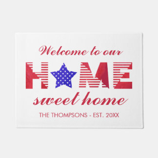星及びストライプな家の甘い家の姓 ドアマット