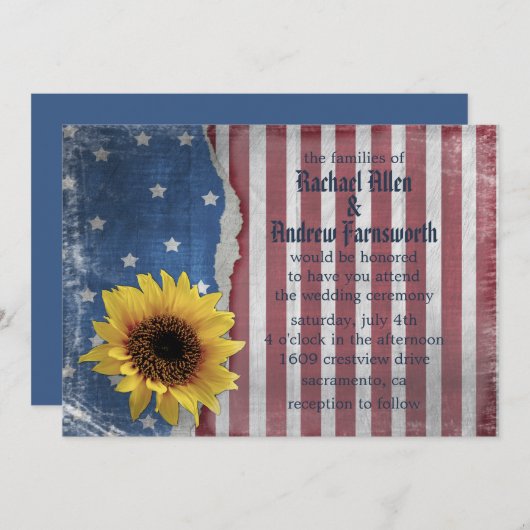 星及びストライプの愛国心が強い結婚式招待状 招待状 (正面/裏面)
