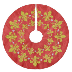 星及びユリの円の金ゴールドの銀I + あなたのbackgr. ブラッシュドポリエステルツリースカート