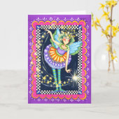 星及び細い棒を持つ妖精 カード (黄色い花)