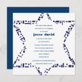 星及び角形材のバルミツワーの招待状の青 招待状 (正面/裏面)