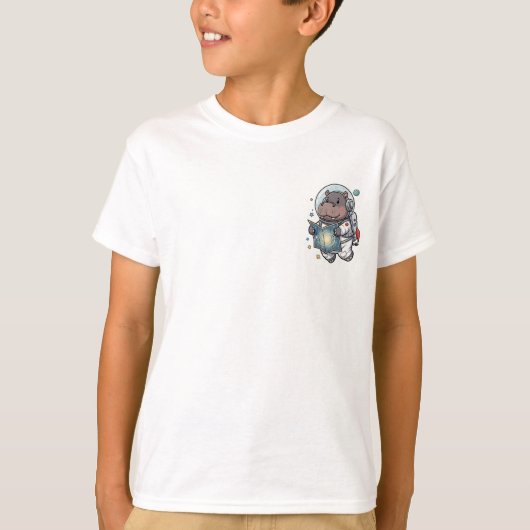 星図を読む宇宙飛行士カバ 子供服 Tシャツ (正面)