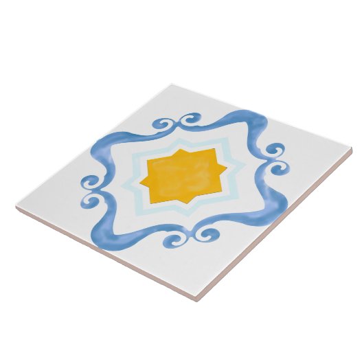 星地中海の黄および青セラミックタイル タイル (側面)